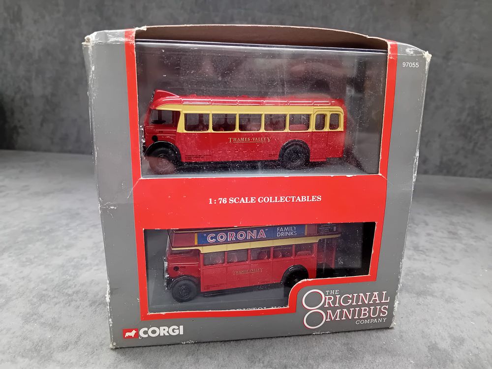 Lot 248: Three Corgi Original Omnibus Models 1;76 scale Limited Edition #43702 AEC 6441T Trolley Bus #43706 AEC 6641 Trolley Bus #97055 Bristol L5G and Bristol K6A Thames Valley Traction Co LTD.
