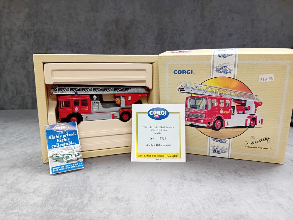 Lot 241: Corgi #97385 Classic Fire Vehicles The Cardiff AEC Ladder Fire Vehicle.