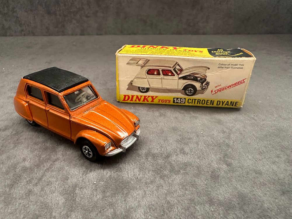 Lot 190: Dinky Toys 149 Citroen Dyane Orange/Bronze BOXED but with slight crushing.