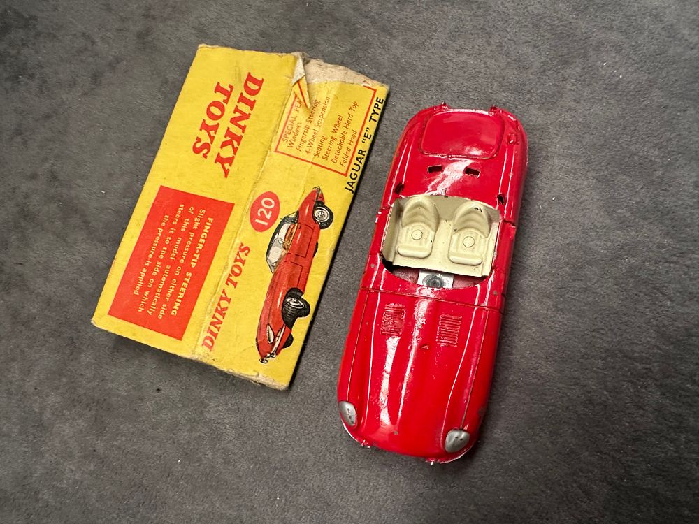 Lot 186: Dinky Toys No.120 Jaguar E Type Sports Car (1962-67) In Original Box. Poor Condition as pictured.