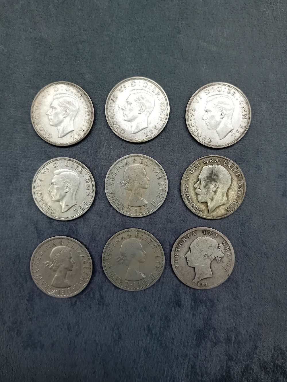Lot 249: 9 x Half Crowns all different dates from Victoria - Elizabeth as pictured.