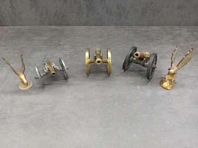 Mixed lot of brass items 3 cannons and 2 eagles
