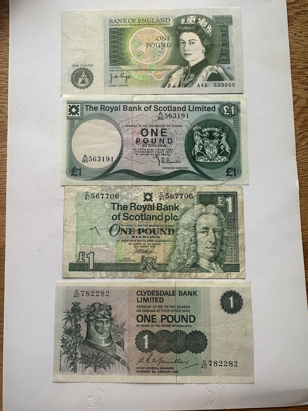 Lot 419: For Old UK £1 notes three times Scottish...