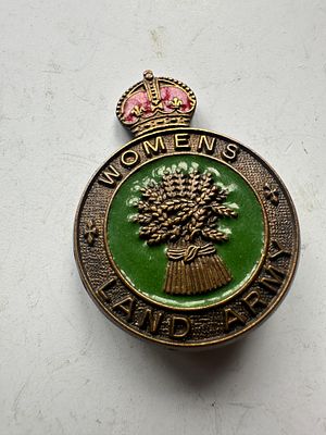 Rare woman’s land army badge with bright enamel World War II used on hats and uniforms