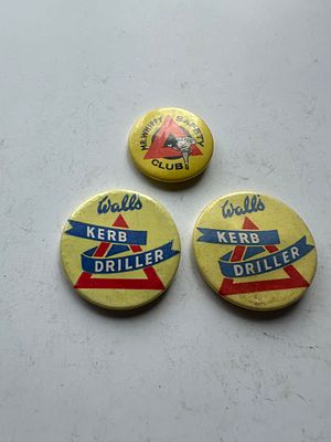 Three times vintage ice cream Tim badges walls, ice cream and Mr. Whippy.
