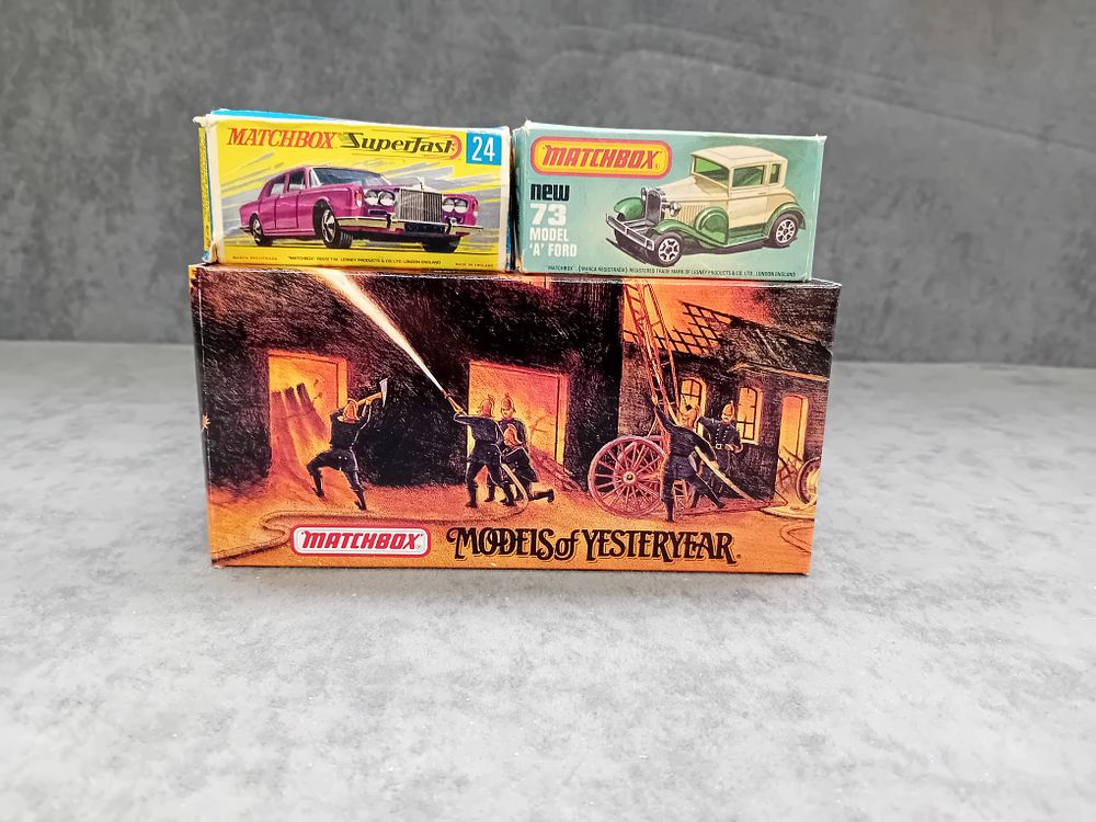 Lot 307: Mixed Lot of Matchbox. Fire Truck, Superfast Rolls Royce and Model A Ford.