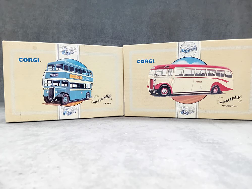 Lot 249: Pair of Corgi Commercials #97199 Birkenhead Guy Arab and #97192 The Ribble Leyland Tiger