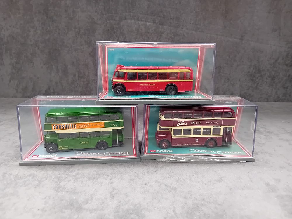 Lot 255: Three Limited Edition Corgis Original Omnibus Company #41201 Leyland PD2A Cardiff Corpation Transport Department #40802 Leyland PD1A Crosville Motor Services #40601 Western Welsh
