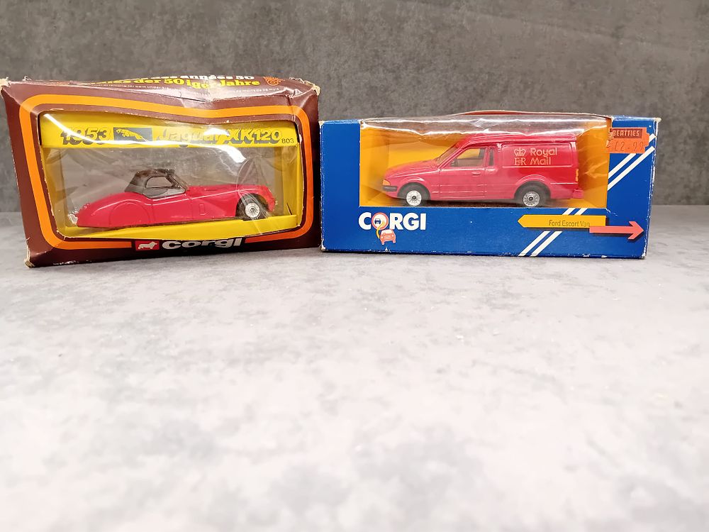 Lot 290: Two Corgi Diecasts, #496 Royal Mail Ford Escort Van and #803 Jaguar XK120 Box is Damaged on the jaguar.