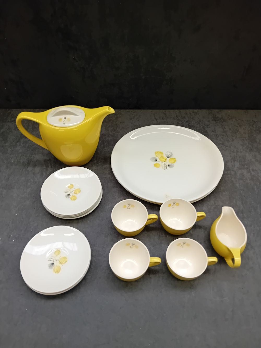 Lot 901: Vintage Bristol Yellow & White Porcelain Tea Set...