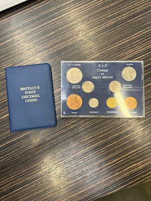 2 x British coin sets one first Decimal and one from 1966 in case