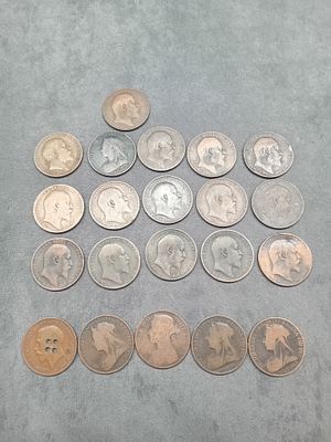 mixed lot of old 1 penny coins from 1888-1910