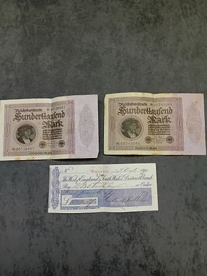Mixed Lot, 2 x German 100000 Mark bank notes. (R00726957) amd (M10293094) also includes 1899 