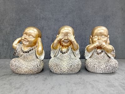 Hear no evil see no evil and speak no evil buddah ornaments as pictured