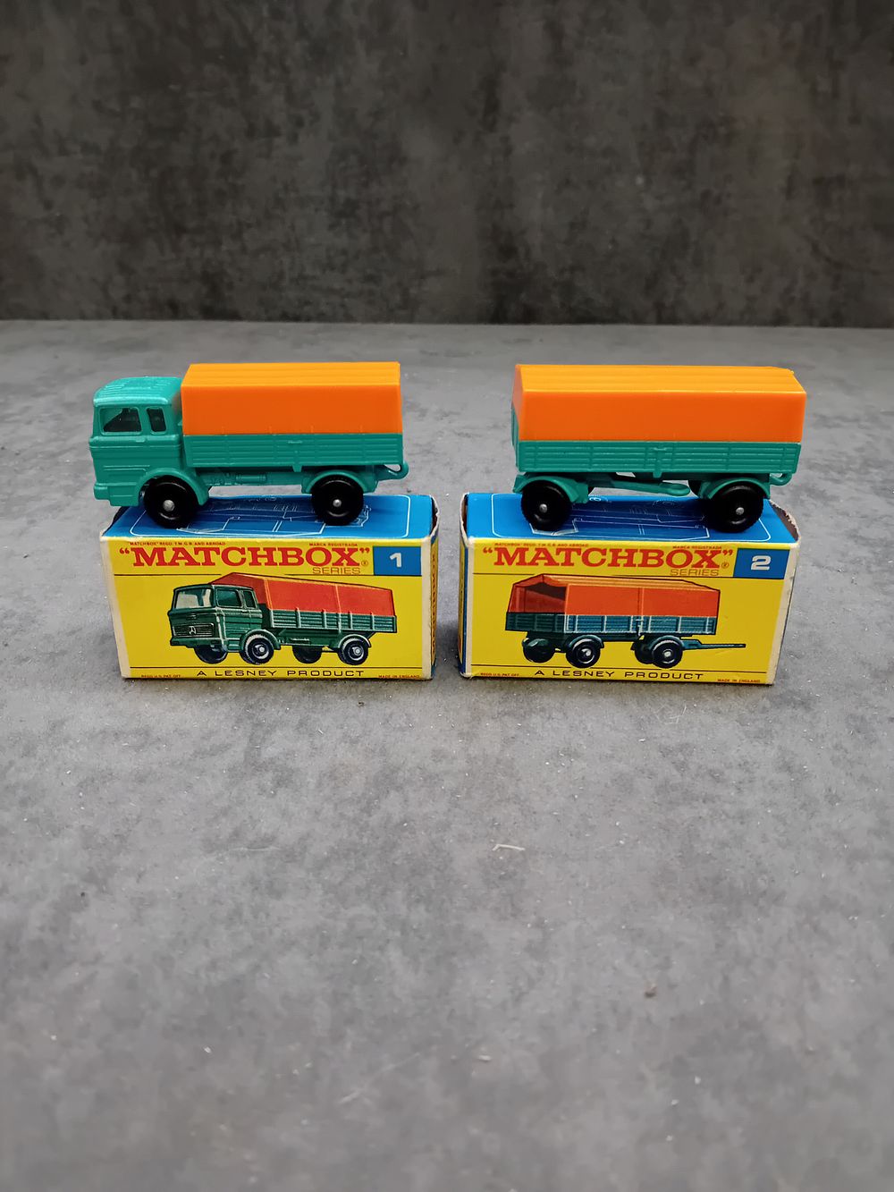 Lot 635: Matchbox series diecasts Mercedes truck no.1 Mercedes trailer...