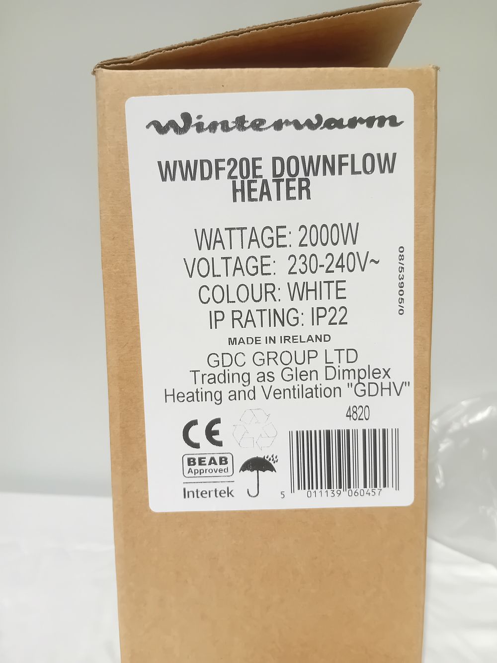 Lot 1033: Downflow heater WWDF20E 2000w 240v