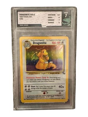 Pokemon Graded Dragonite Holo 1999 Fossil Set 4/62. Centering 9.5 Edges 6.0 Corners 7.0 