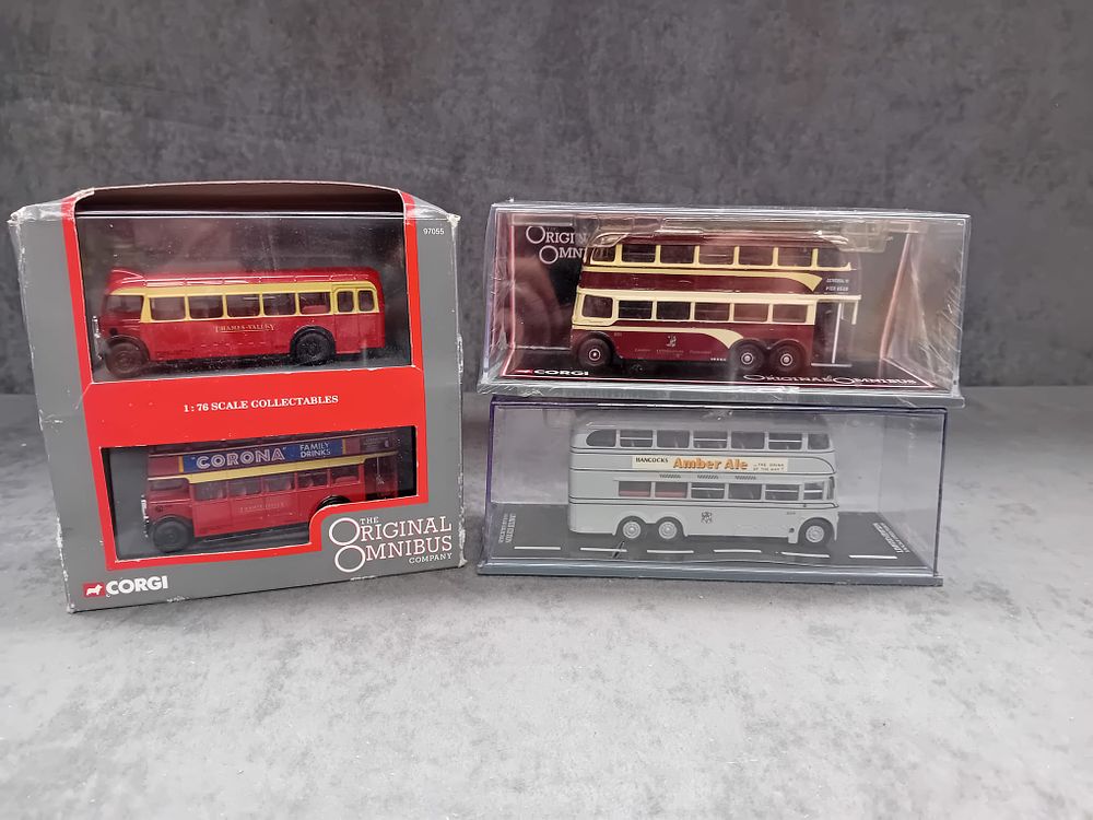 Lot 692: Three Corgi Original Omnibus Models 1;76 scale Limited Edition #43702 AEC 6441T Trolley Bus #43706 AEC 6641 Trolley Bus #97055 Bristol L5G and Bristol K6A Thames Valley Traction Co LTD.