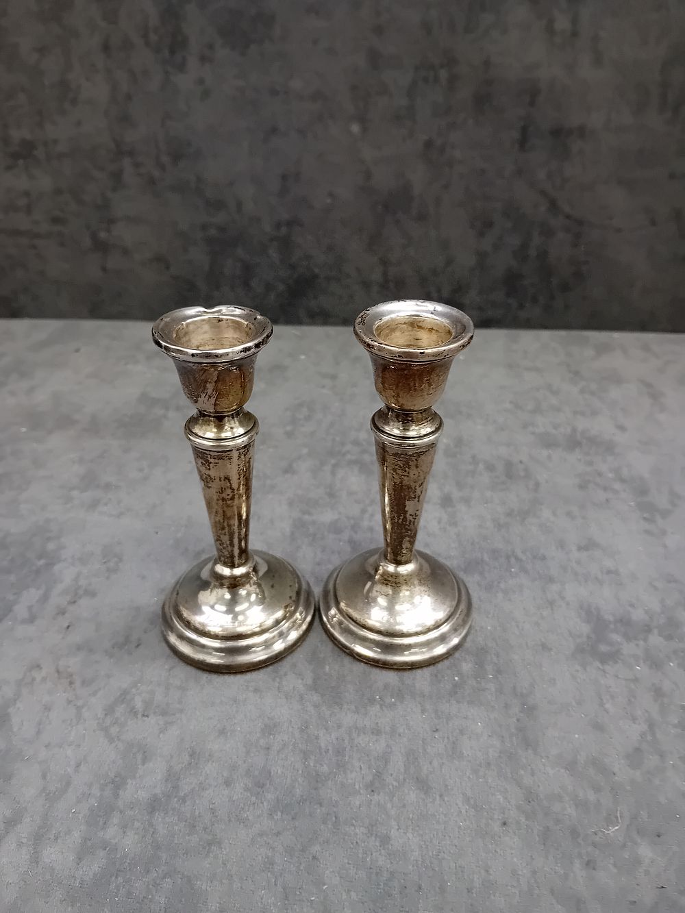 Lot 134A: Pair of 1967 Birmingham silver candlestick holders. 10cm ...