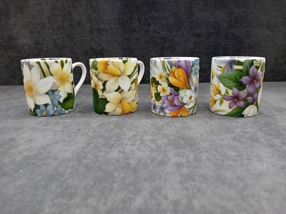 Lot 239: Set of 4 “Bloomers by Wayman” Floral Mugs