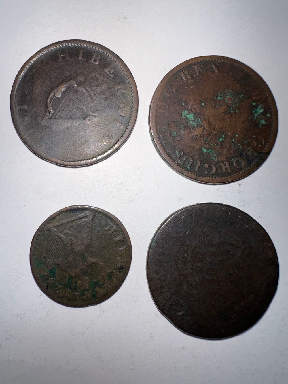 Lot 203: 4 x Old Irish coins 2 1805 half...