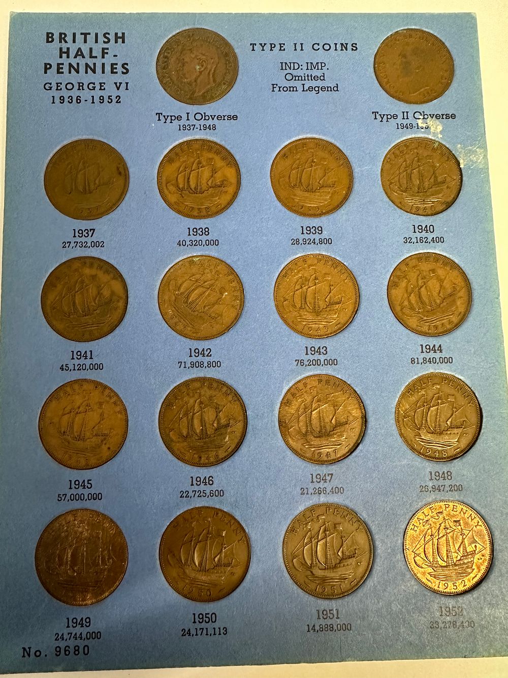 Lot 213: Half Pennies 1936 - 1952 King George VI....