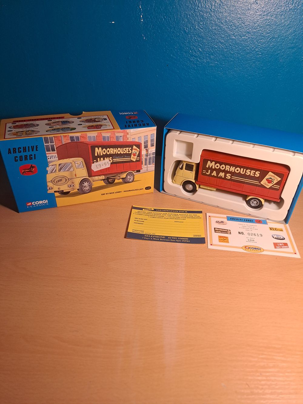 Lot 408: Corgi classics erf kv box lorry moorhouses jam 11101 limited edition no 02619 good condition with box mirrors missing scale 1:50