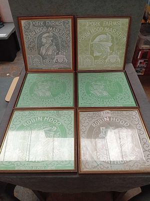 Robin Hood Marathon lace pictures years 1984 1985 1986 1986 1987 1988 1 frame has broken glass