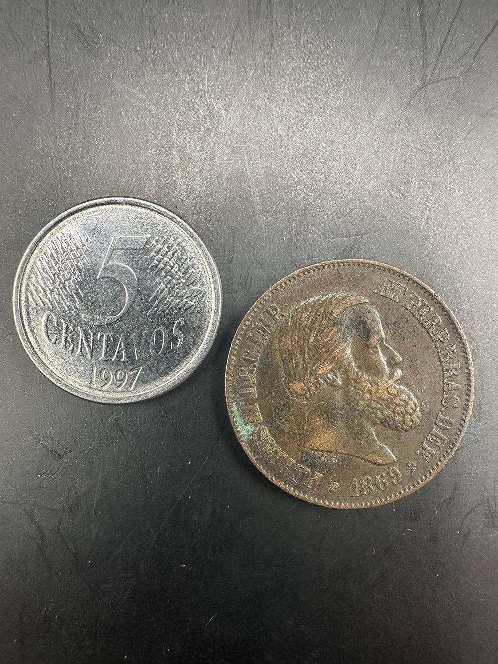 Lot 262: Rare old Brazilian 1869 20Rs and 5 Centavos...