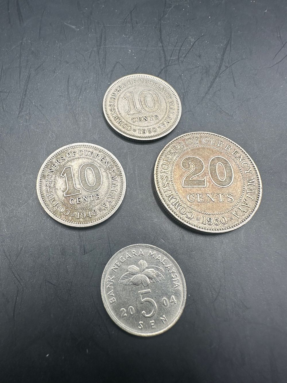 Lot 259: Old Malaya coins, 1948 and 1950 10 Cents,...