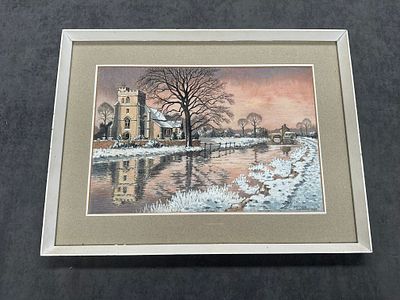 Winter Evenings” by Wilfred Hunking (1987) 
Medium: Pastel on paper, framed and glazed 
