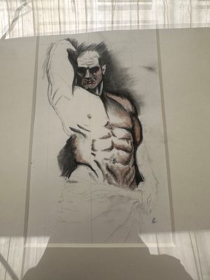 Partial Study of a Male Torso (Framed Drawing, Signed “R”) 
Description 
A striking partially 