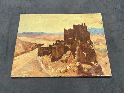 Untitled (Desert Formations) – Oil on Board 
A vivid impressionistic oil painting depicting a 