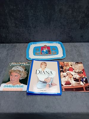 Mixed Lot of Princess Dianna Related items including a Metal Wedding memorabilia Tray and 