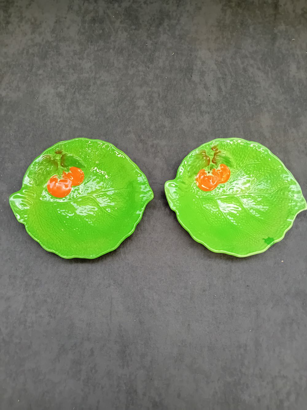 Lot 260:  Devonware Green Leaf Side Plates with Tomato Accents...