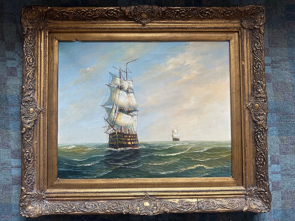 Lot 300: S. Sears – “Ships at Sea” – Oil...