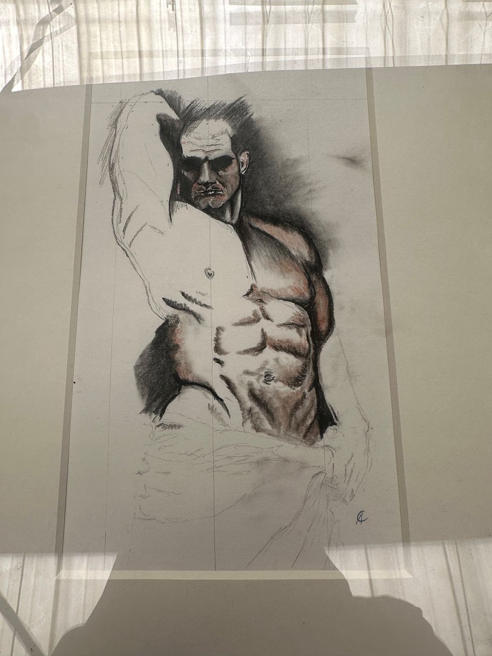 Lot 322: Partial Study of a Male Torso (Framed Drawing,...