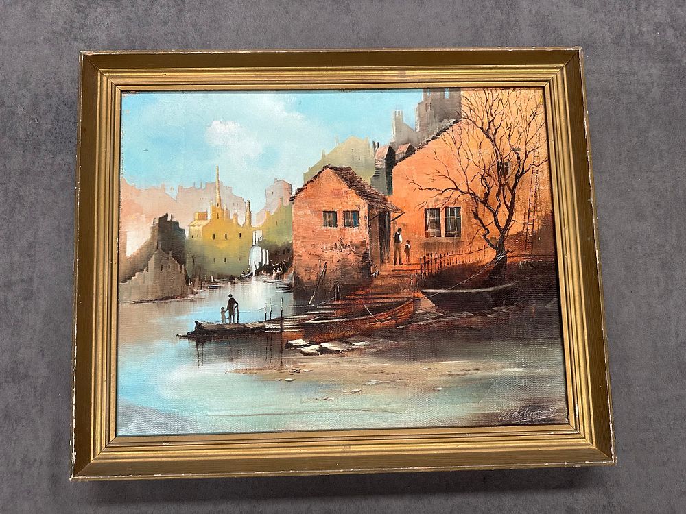 Lot 328: Surreal Urban Landscape by J. Schmidt Dimensions: 52...