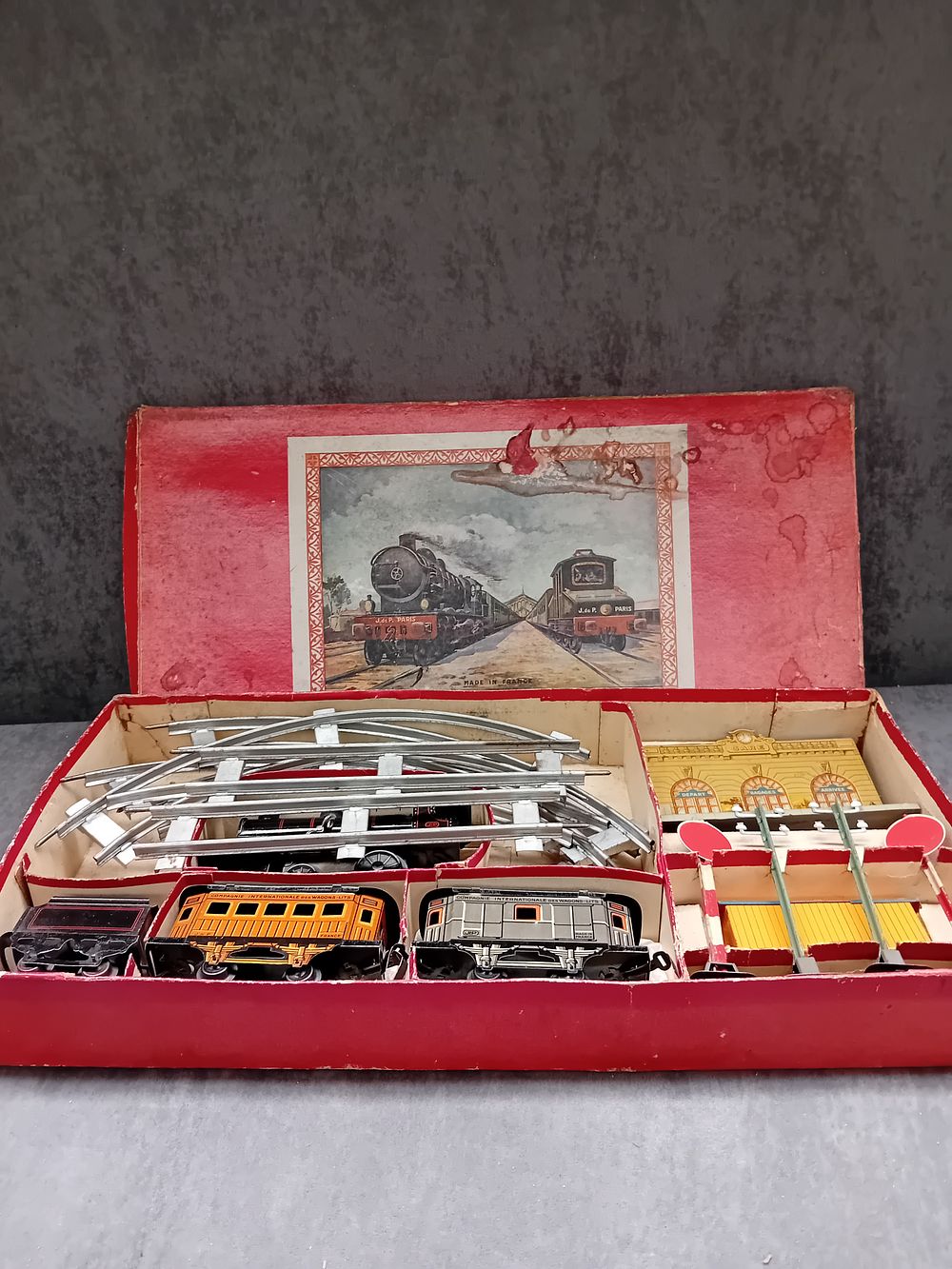 Lot 155: JP Made in France Tin Train Toy set. 