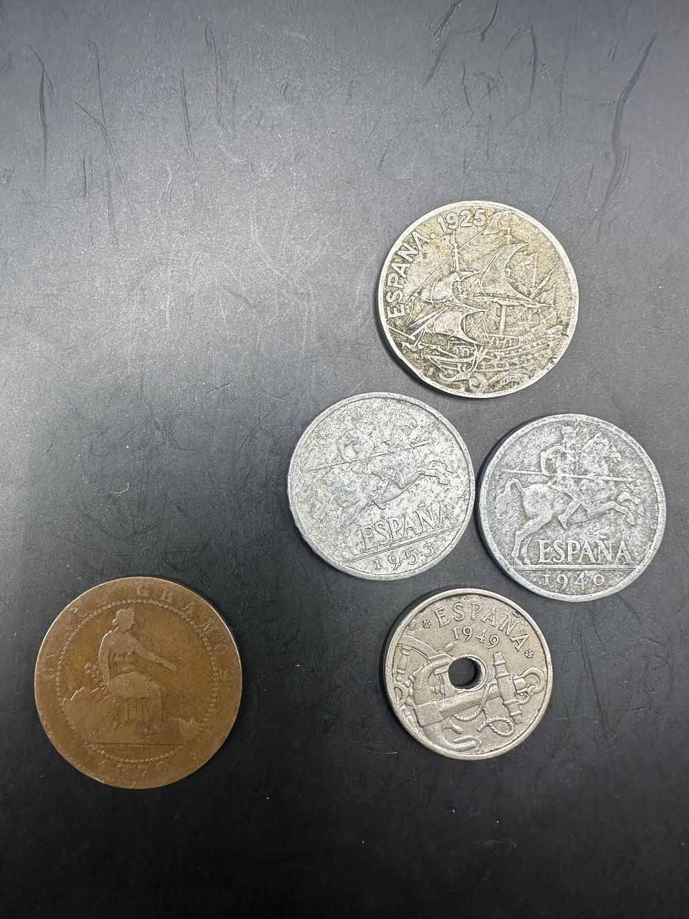 Lot 409: Lot of 5 Vintage Spanish Coins including a...