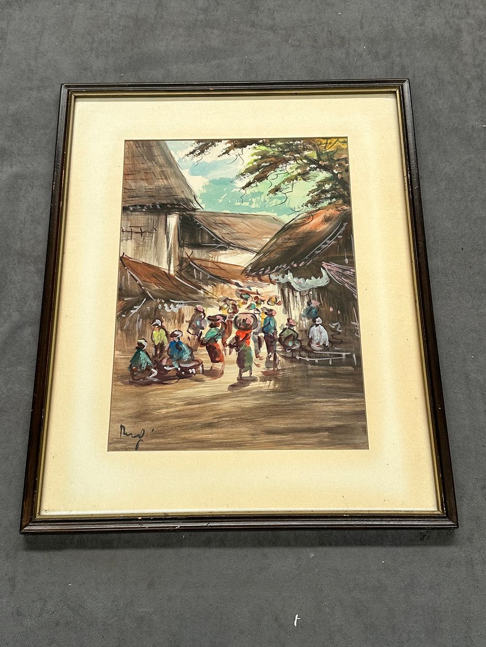 Lot 184: Framed Original Village Market Scene, Signed