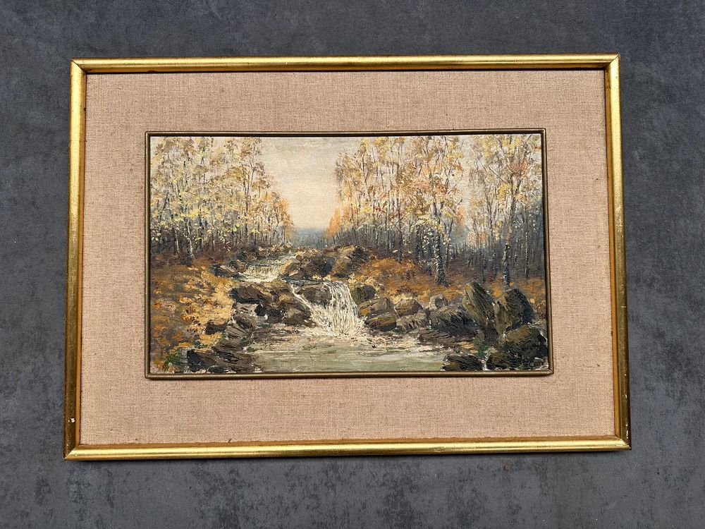 Lot 195: Framed Oil on Board – Autumn Landscape with...
