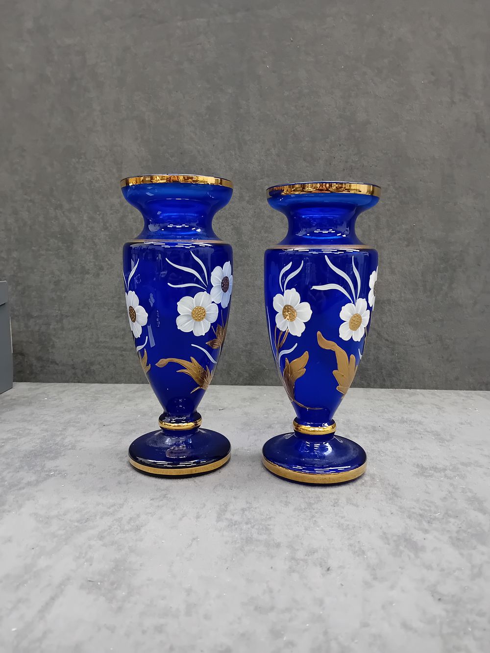 Lot 274: Vintage Bohemia Blue & Gold Glass Vase from...