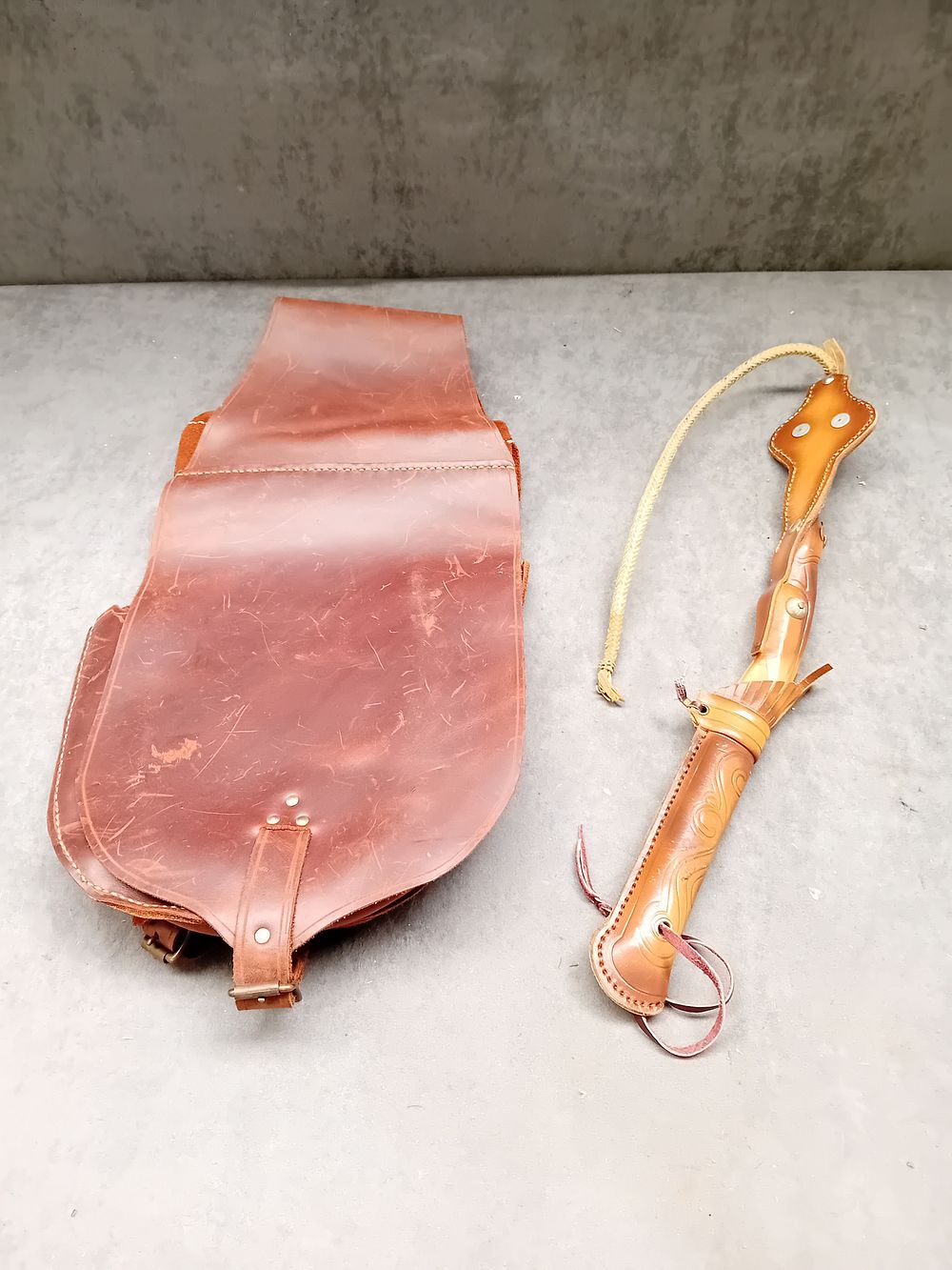 Lot 551: Horse saddle bags and a Riding crop as...