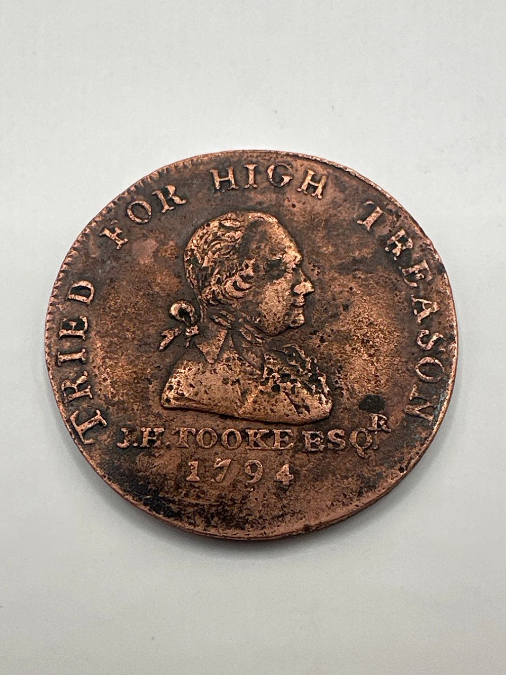 Lot 319: Great Britain 1794 John Horne Tooke 'Tried for High Treason' Copper Conder Token