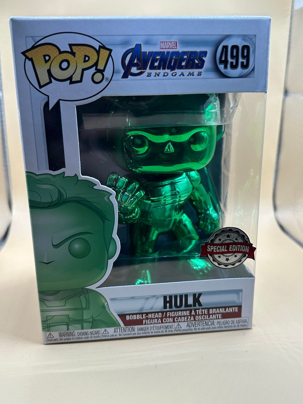 Lot 21: A Funko Pop! Marvel Avengers Endgame Hulk Green Chrome #499 (Walmart Exclusive) Special Edition Bobble-Head Figure