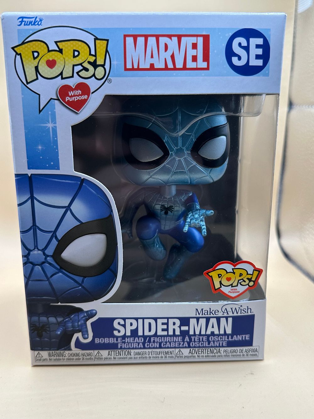 Lot 22: Funko Pop! Marvel Make-A-Wish Spider-Man (Blue Metallic) SE
