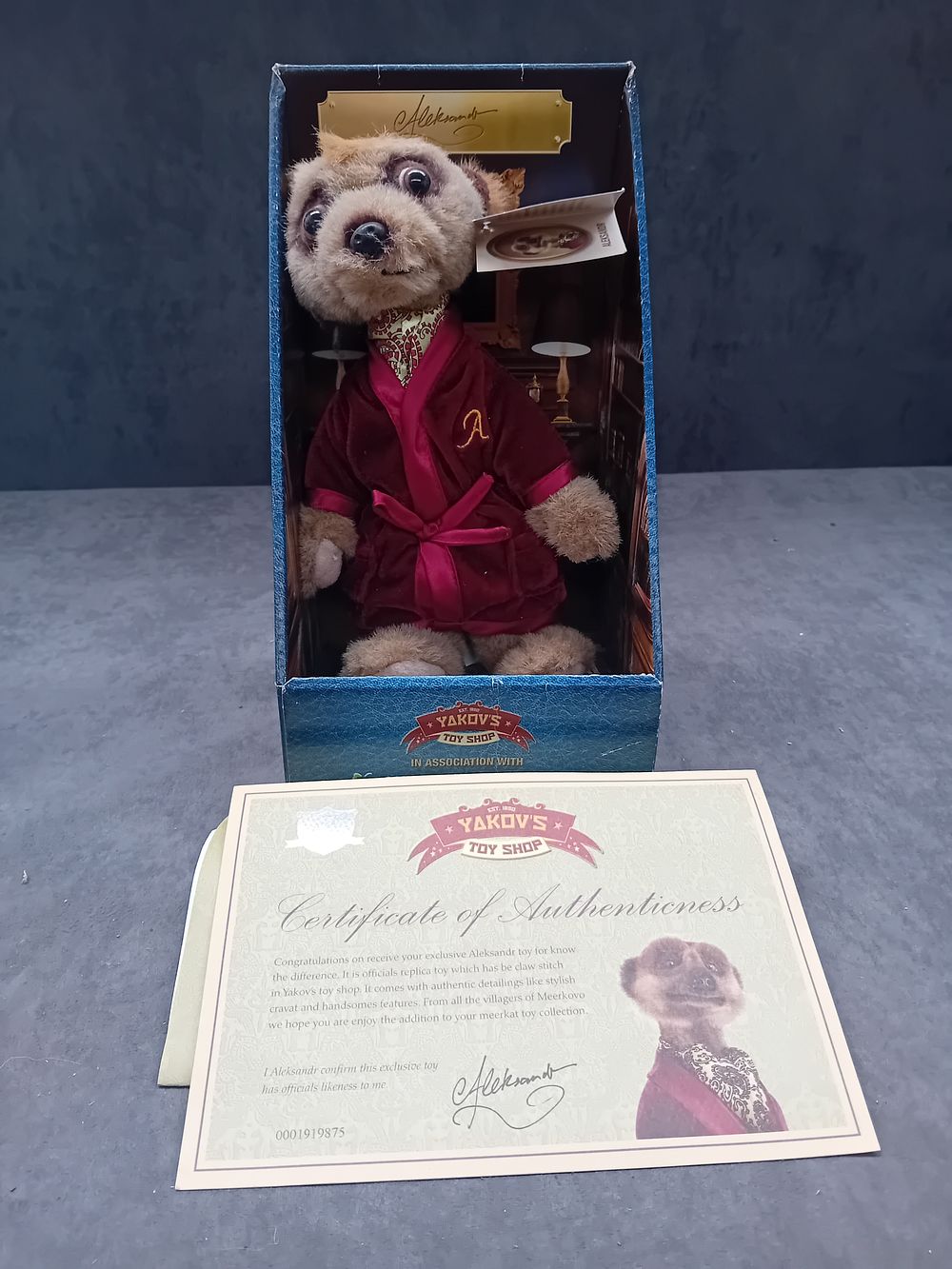 Lot 296: Compare the Meerkat Plush collectable Aleksandr with certificate...