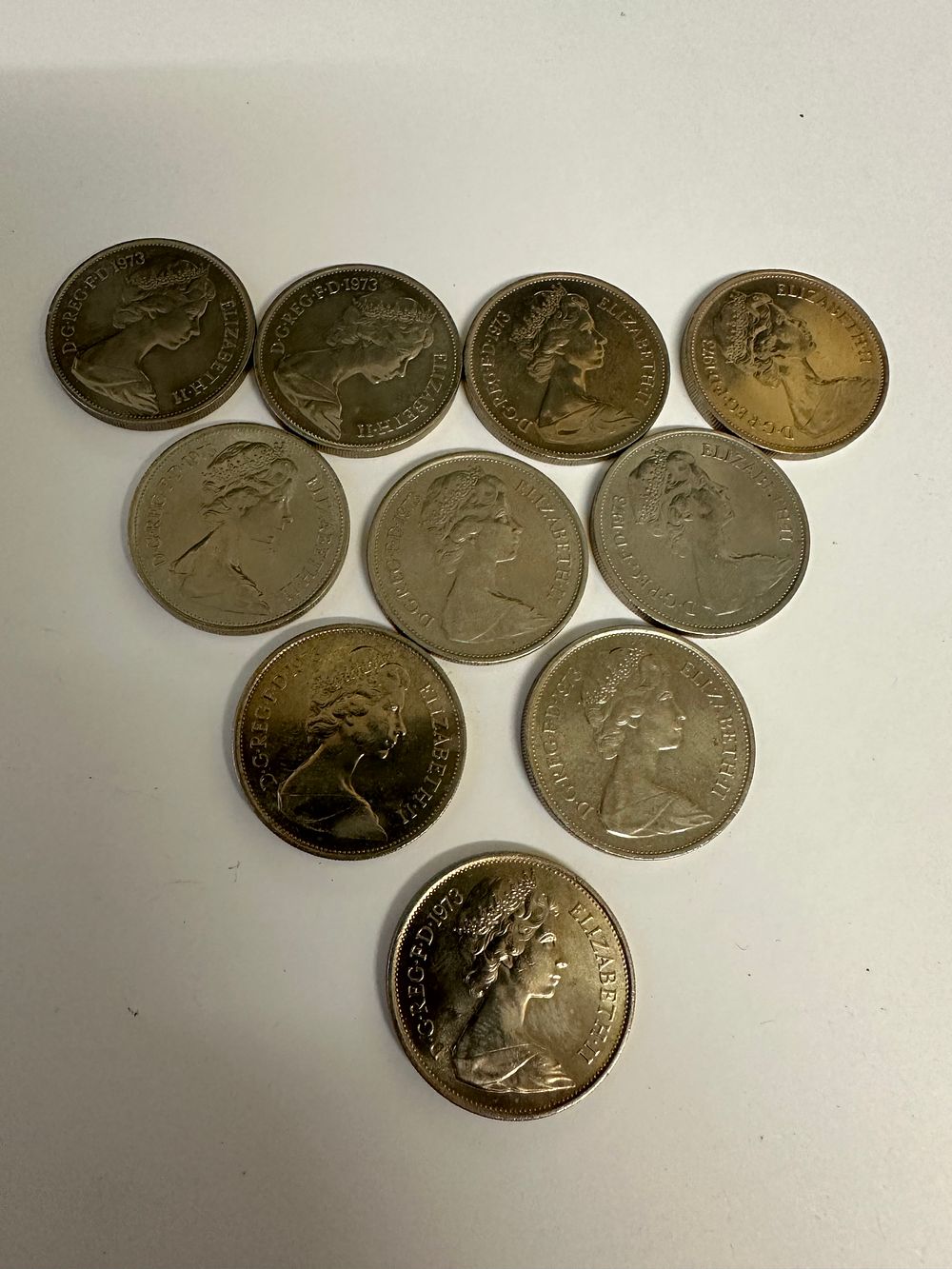 Lot 361: 10 x UNC 1973 10 pence coins