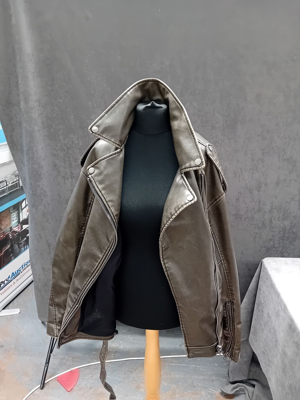 Lot 575: ZARA Brown Leather Biker Style Jacket Size USA...